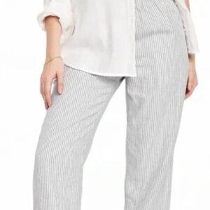Old Navy Pants High Rise Straight Linen Blend Gray Stripe Comfort Waist Sz S